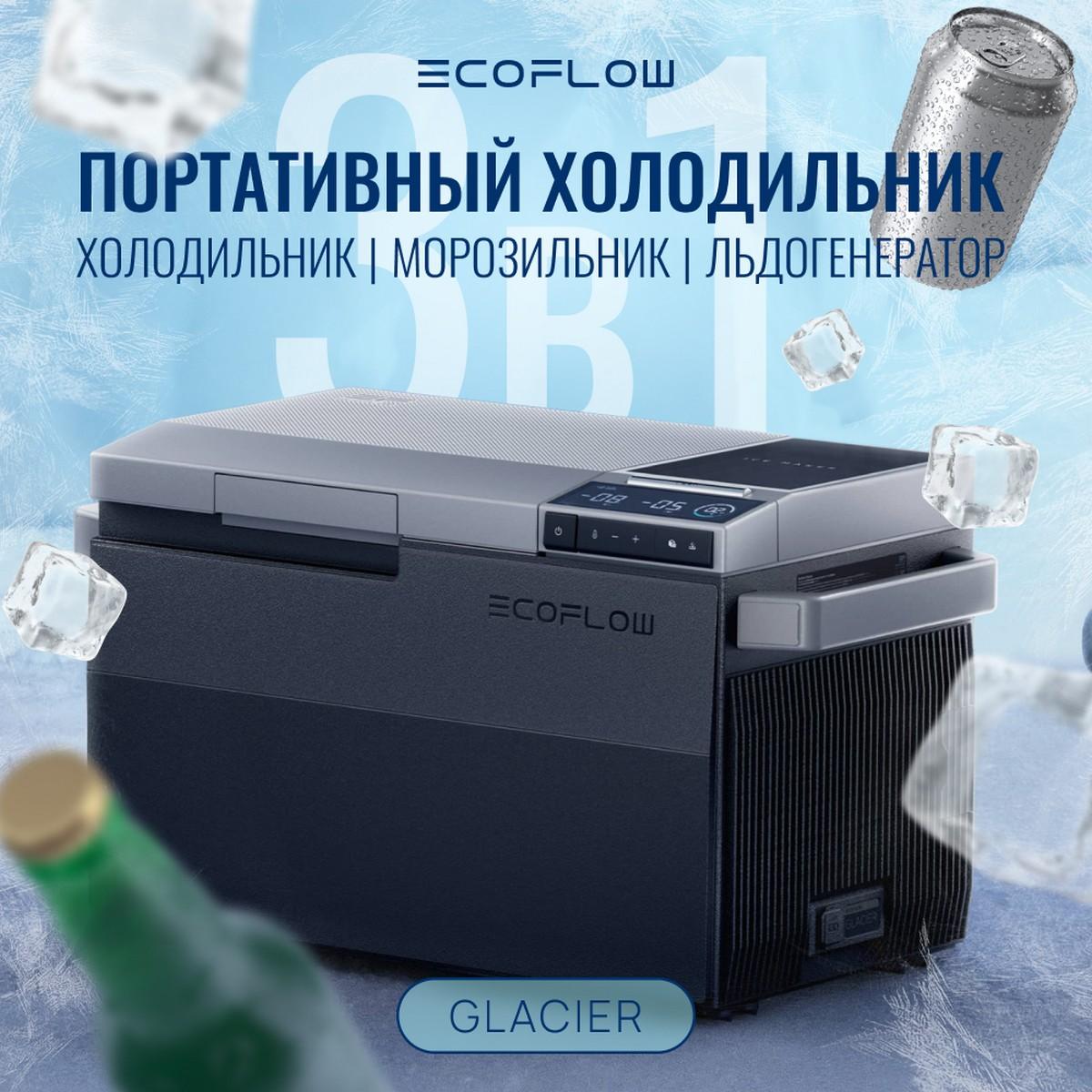 Портативный холодильник EcoFlow Glacier с колесами и рукояткой без АКБ