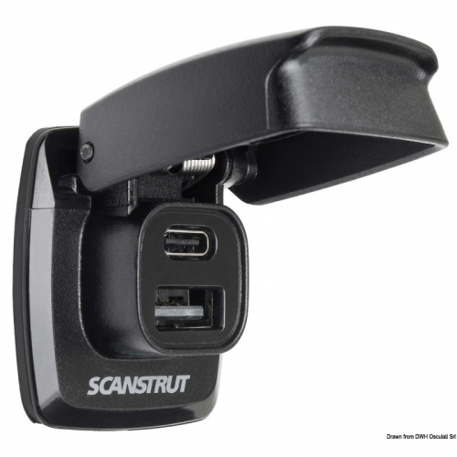 Водонепроницаемая розетка Osculati SCANSTRUT Flip Pro USB-A и USB-C
