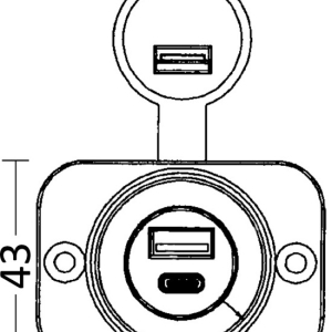 Двойной разъем USB Type A+C 12/24В выходы 5В 2,1А из чёрного полиамида Osculati